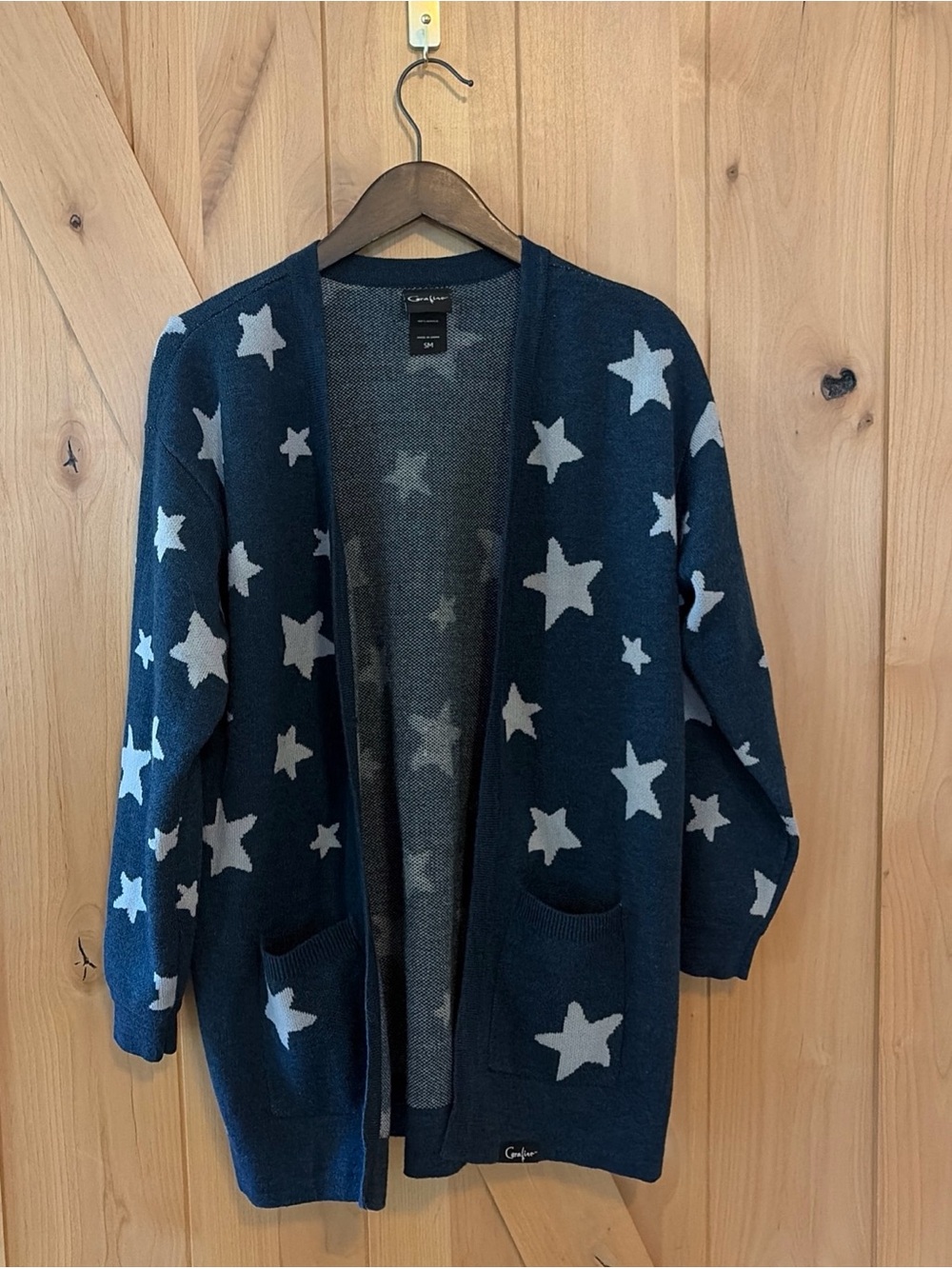Laika Coraline Blue Star Cardigan S/M Open-Front Oversized 2021 Navy Gray Stars